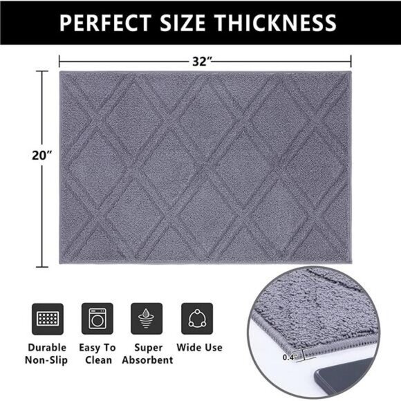 Indoor Doormat Front Door Mat Non Slip Rubber Backing Super Absorbent, 20"x 32" - Picture 7 of 7